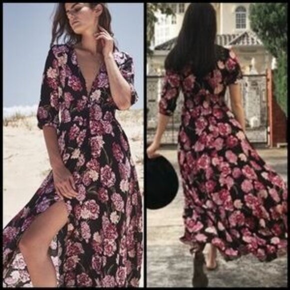 Anthropologie Jaase L Floral Maxi Dress With Buttons & Smocking Detail - Picture 1 of 6